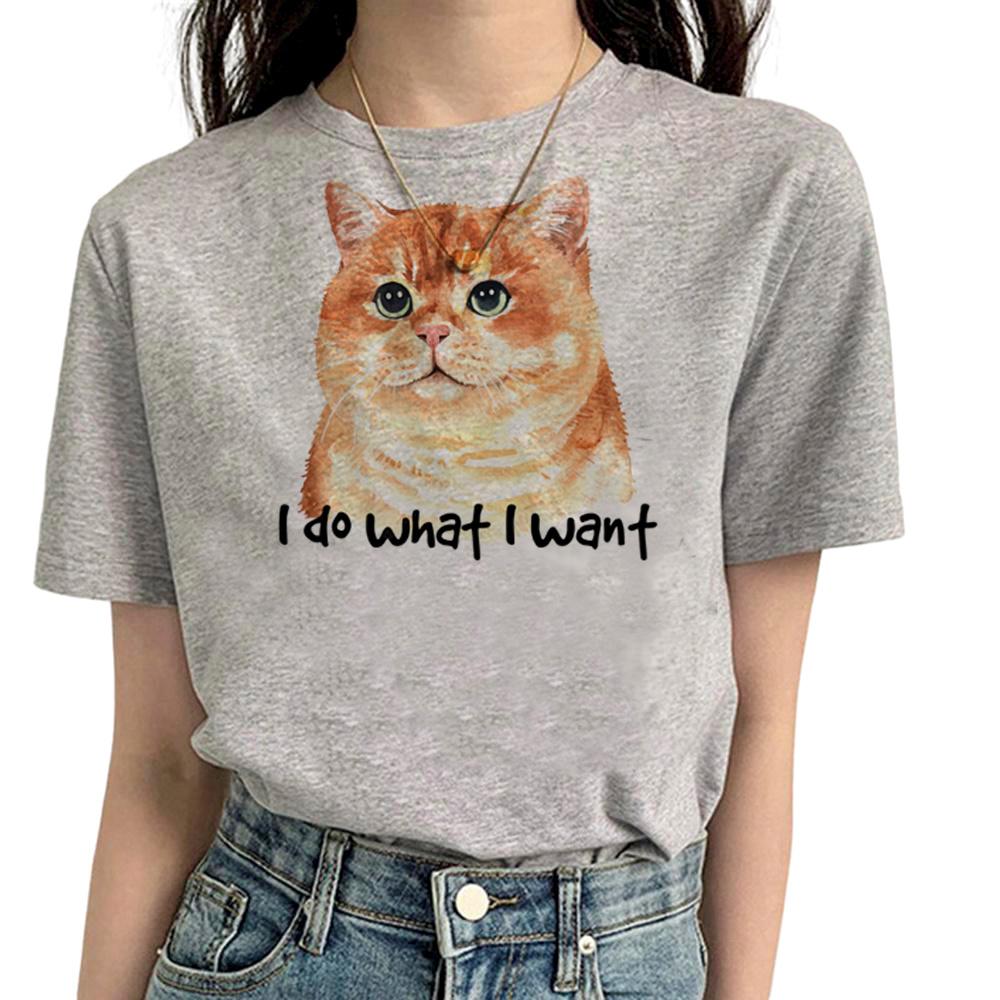 Funny Cat T Shirt Women Comic Tee Girl Funny Clothing