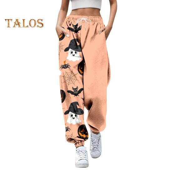 

Женские спортивные штаны, эластичные, с высокой талией, регулируемые, с завязками на шнурке, спортивные штаны с принтом тыквы на Хэллоуин M розовый