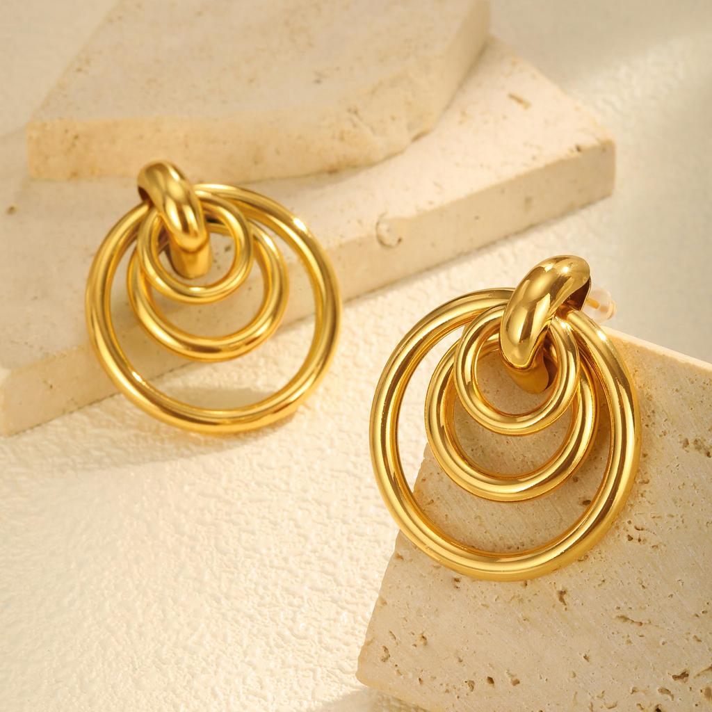 18k Gold Plated Multiple-layer Circular Earrings For Women, Exaggerated Drop Earrings, Geometric Jewelry Gift
