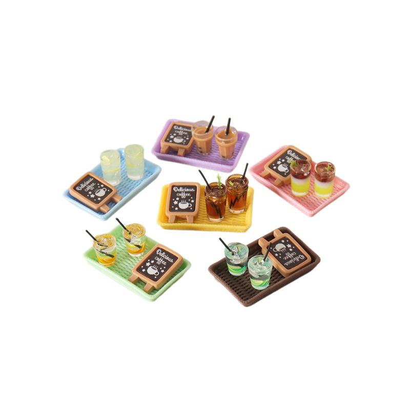 Miniature Dollhouse Food & Drink Tray Set Ornaments