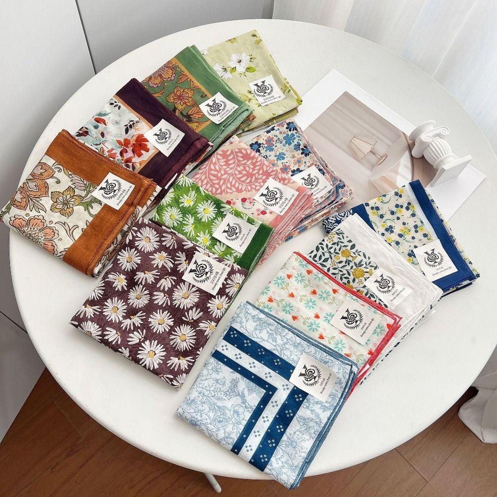 Korean Cotton Square Scarf Breathable Square Handkerchief Cashew Nut Print Silk Scarf  Beach
