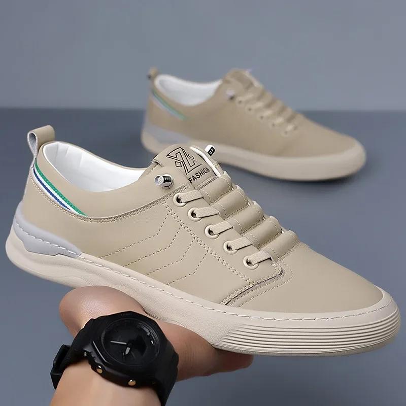 Fashion Spring Autumn New Hand-stitched Cow Leather Shoes for Men Fashion Korean Light Solid Color Male Shoes Casual Men's Sneakers