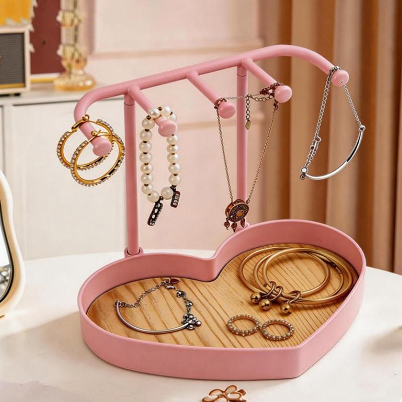 Fashion Portable Jewelry Display Rack Earrings Necklaces Storage Rack Key Organizer With Wooden Base Hanging Holder Girl Gift