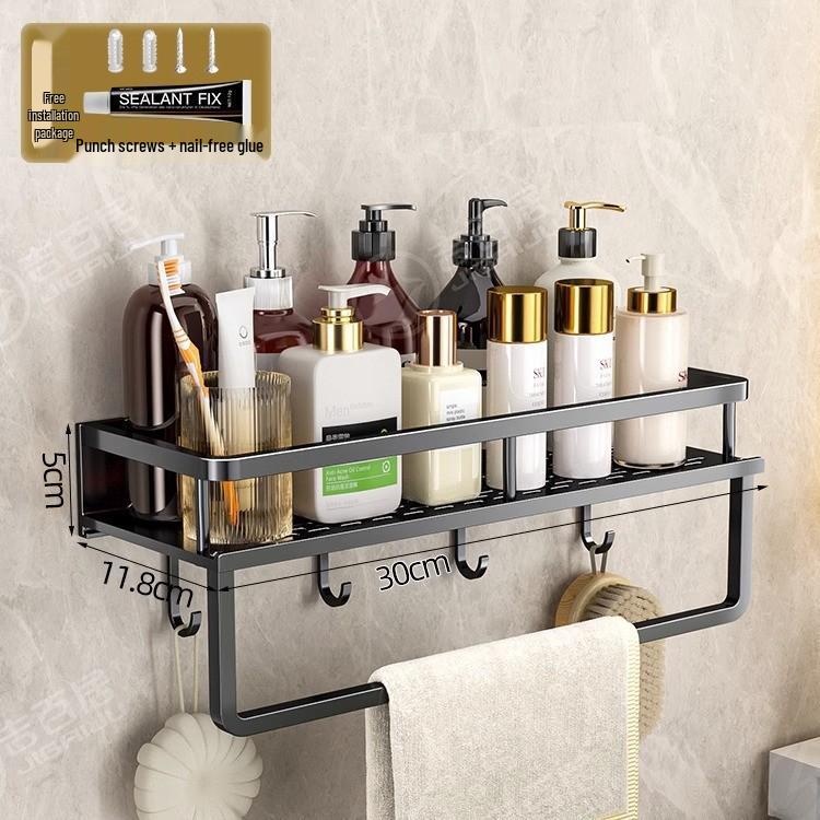 Luxury Wall-Mounted Bathroom Shelf with No-Punch Storage Rods