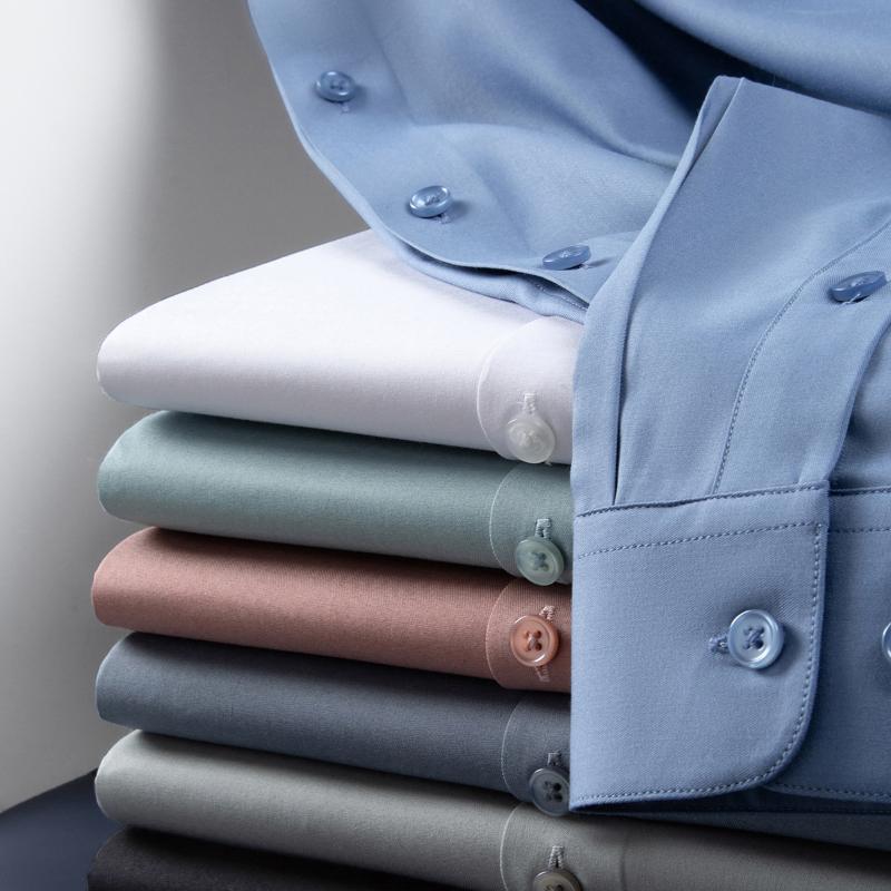 High-end Men's Shirts, Men's Mulberry Silk Series, Casual Long-sleeved Shirts, Summer Icy Drape, Non-iron Shirts