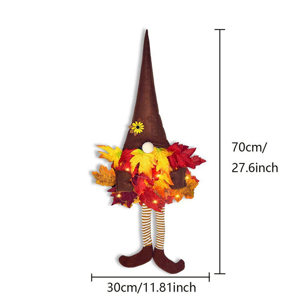Autumn Gnome Wreath Lighted Gnome Maple Leaves Garland Harvest Fall Wreath for Thanksgiving Table Fireplace Mantle Kitchen оранжевый