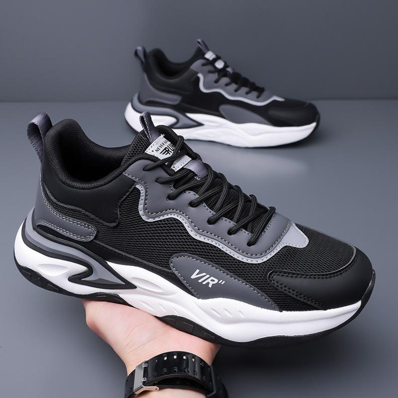 Men's Shoes Spring and Summer New Leather Mesh Casual Sports Shoes Versatile Breathable Soft Sole Non-slip Lightweight Running Shoes