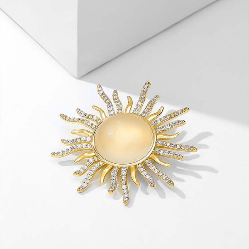 Fashion Rhinestone Opal Stone Sun Brooch Pin for Women Girls Elegant Cute Animal Crystal Corsage Brooches Clothes Jewelry Gift