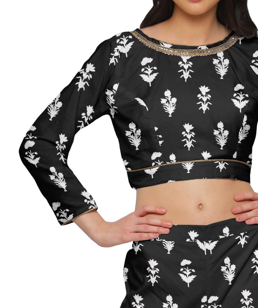 Moomaya Women Crop Top and Palazzo Pant Set Two Piece Printed Ethnic Wear