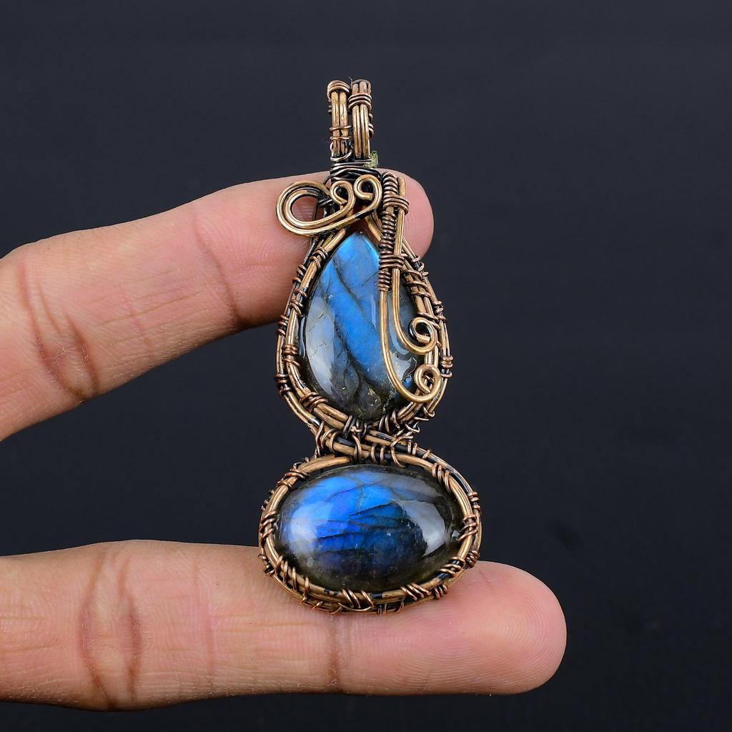 Labradorite Pendant, Handmade Gemstone 999 Copper Wire Wrapped Pendant Antique Jewelry, For Gift Silver Jewelry