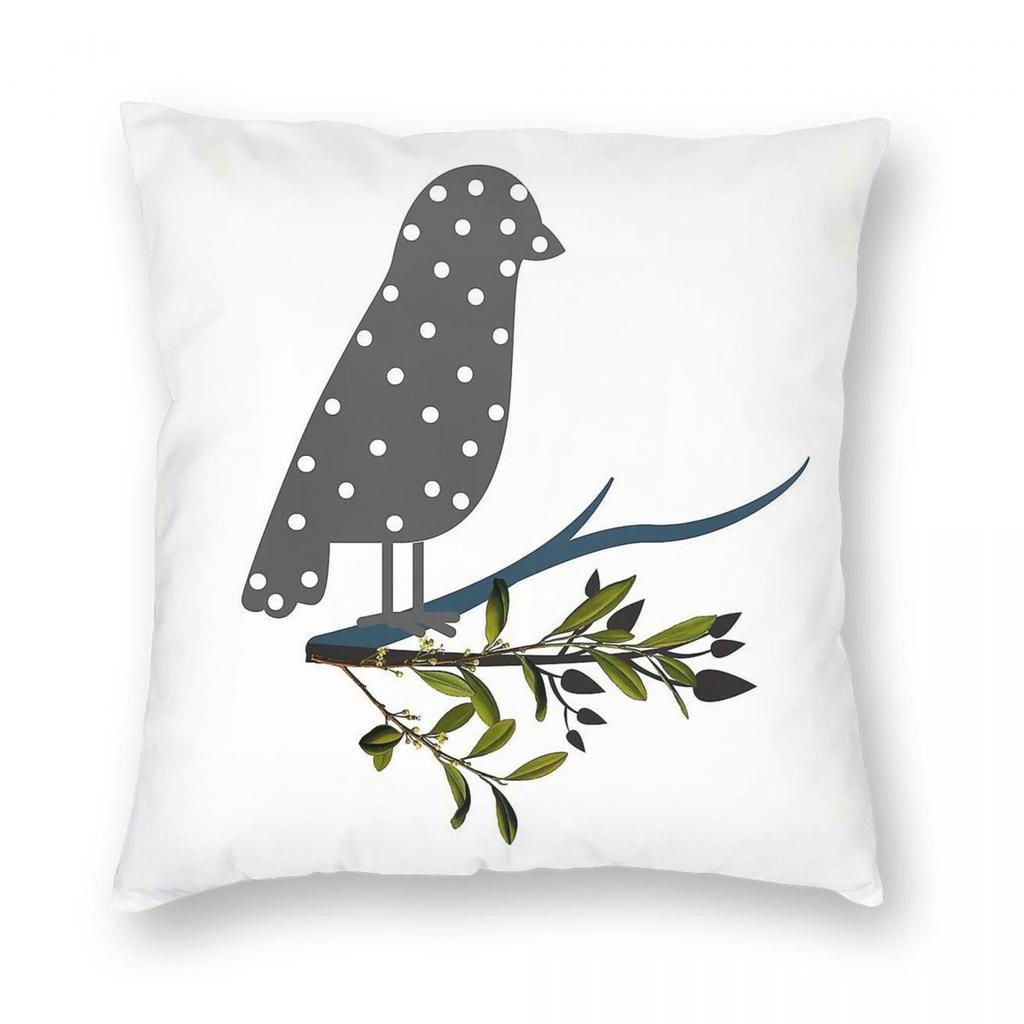 Polka Bird On A Branch Square Pillowcase Polyester Linen Velvet Creative Zip Decor Pillow Case Home Cushion Cover X