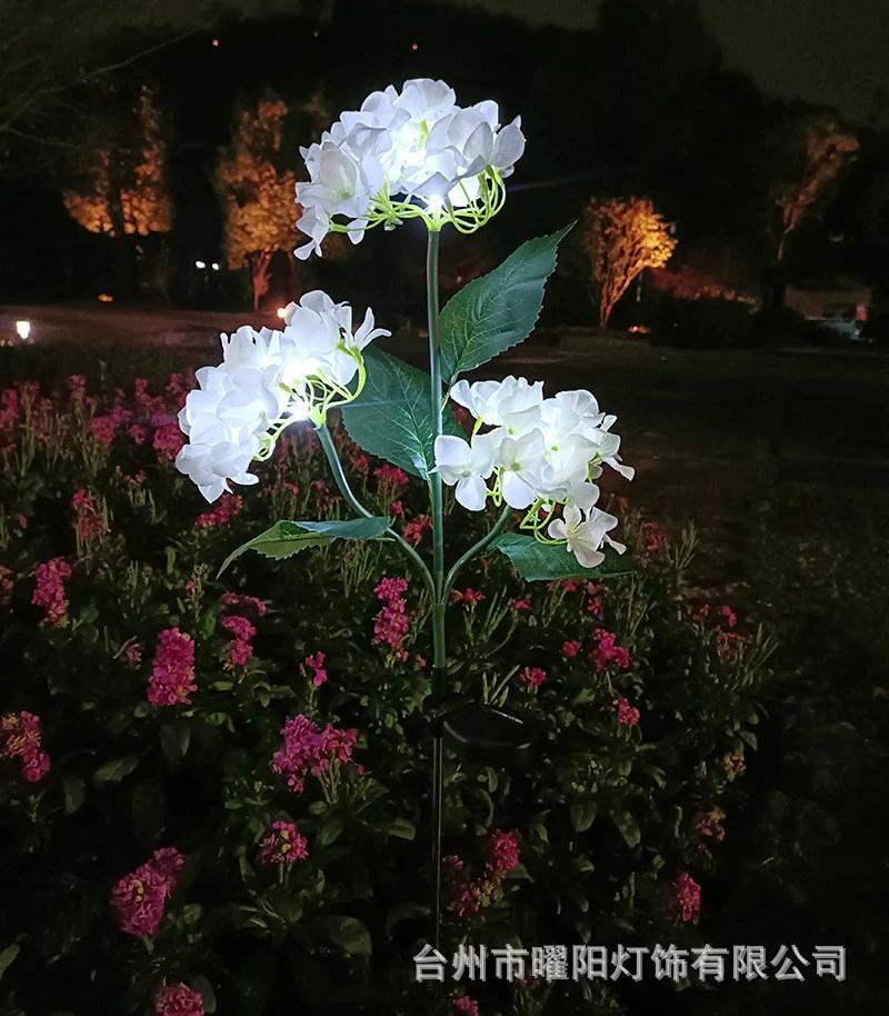3head Hydrangea Light Solar Garden Light Outdoor Waterproof LED Flowers Stake Light Garden Pathway Backyard Landscape Decorate