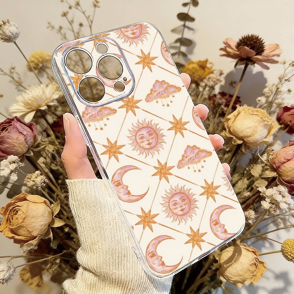 Sun Motif Phone Case Transparent Silicone Soft For iPhone 17 16 15 14 13 12 11 Mini Pro Max Plus