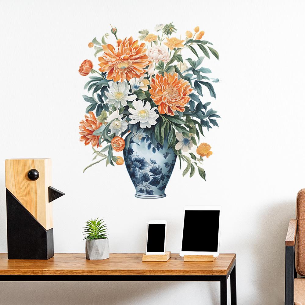 Creative Hand-Painted Vase Wall Sticker Self-Adhesive for Bedroom Living Room Entrance Study Wall Decoration