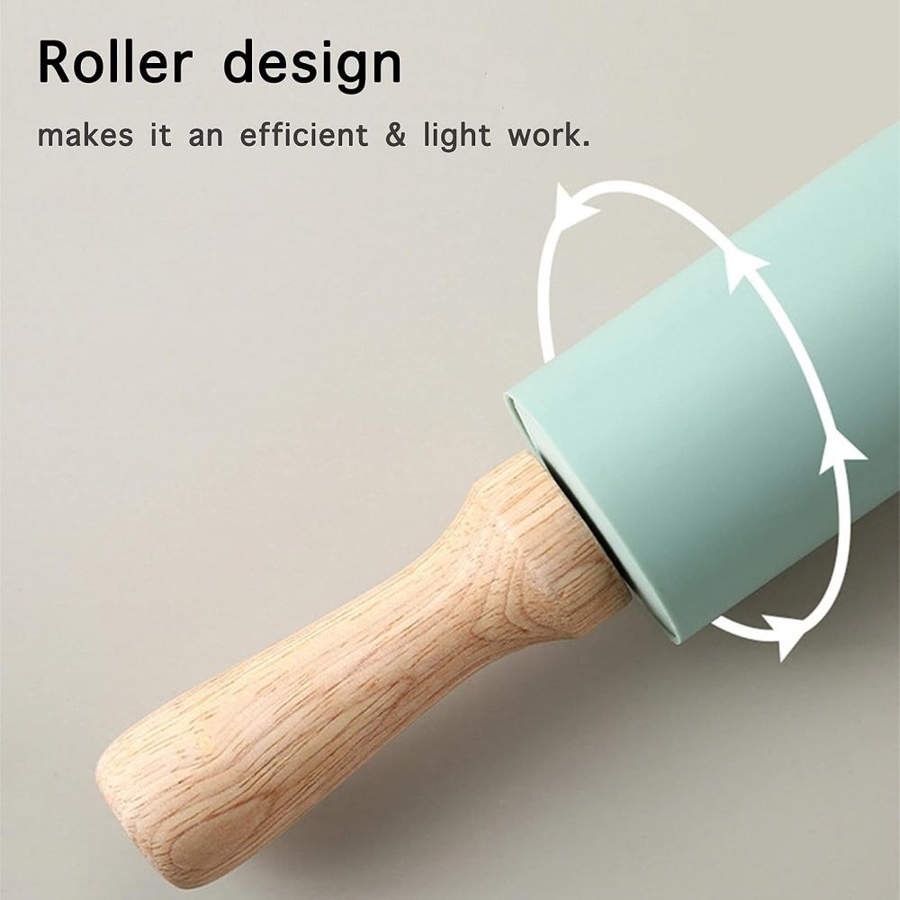 Silikonový váleček s nepřilnavou rukojetí, dřevěná rukojeť, těsto na těsto, mouka, váleček do kuchyně, vaření, pečení, nástroj na těstoviny, sušenky