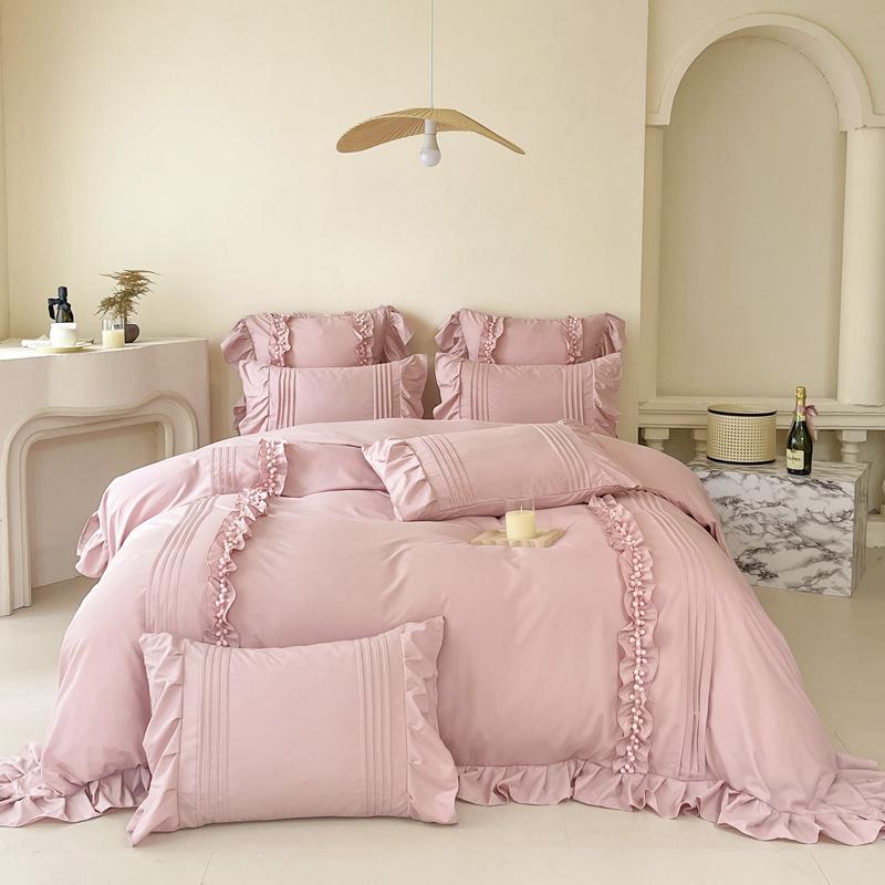 French Style Four-Season Model, White 100 Washed Cotton Lace Four-Piece Set, Quilt Cover, Polished Sheets, Cream Wind 4Ins Wind