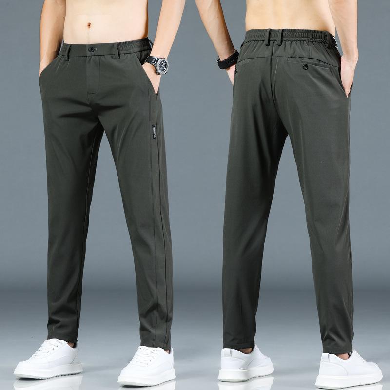 Summer Thin Ice Silk Trousers Speed Dry Trousers Casual Trousers Men's Sports Trousers Elastic Waist Trend Black Long Trousers