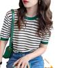 Ice Silk Women's Striped T-shirt, Short Sleeve, Plus Size, Korean Style, 2026 Summer Collection