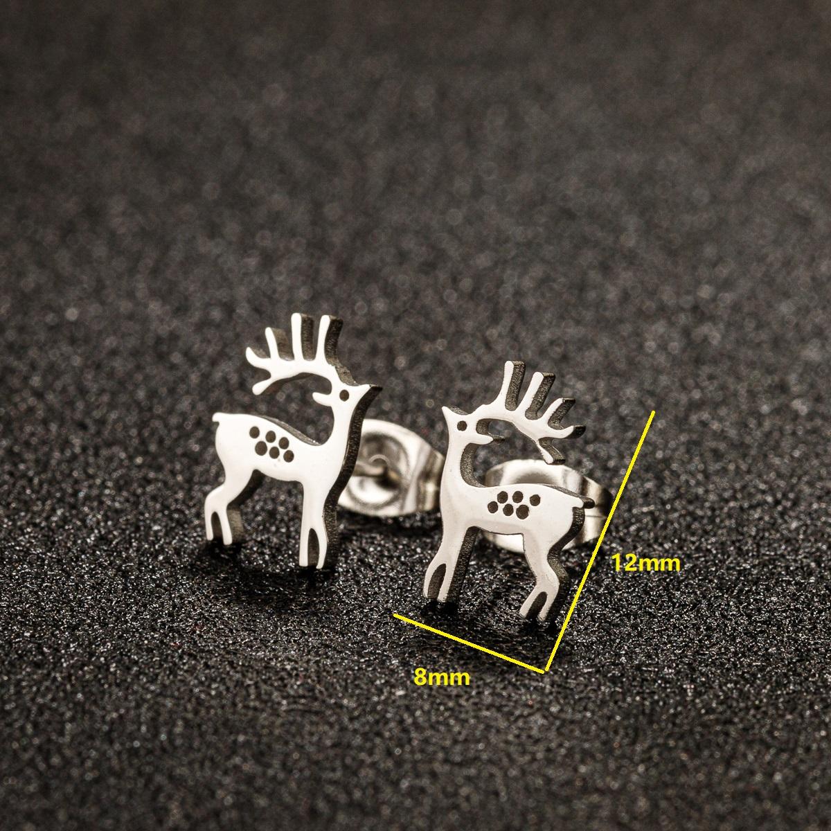 

Snowflake Tragus Piercing Stainless Steel Earrings For Women Christmas Gift Cute Elk Deer Stud Earrings Girls New Year Zircon rose gold