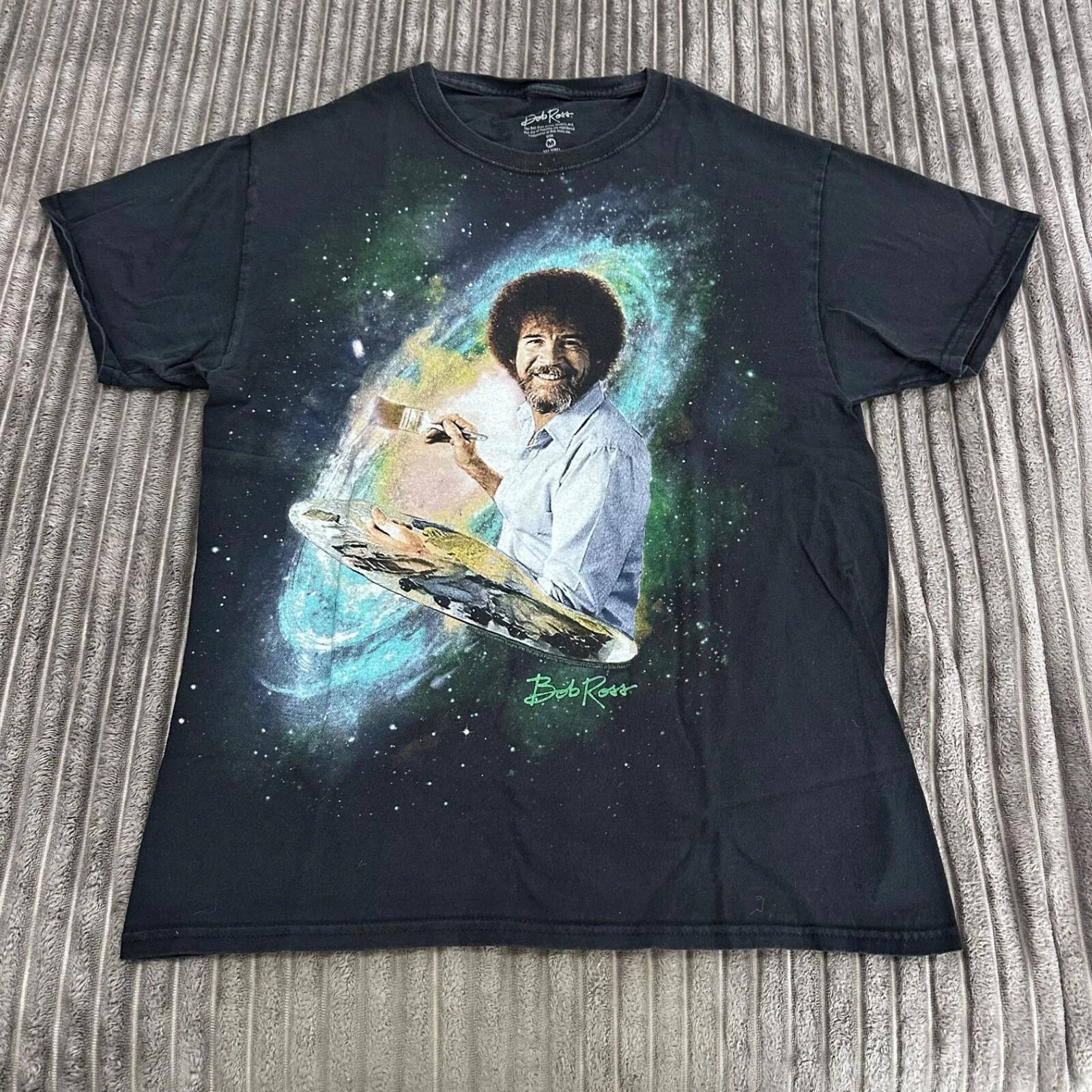 Bob Ross T-Shirt Adults M Black The Joy of Painting Galaxy Space Retro Hippie 4XL