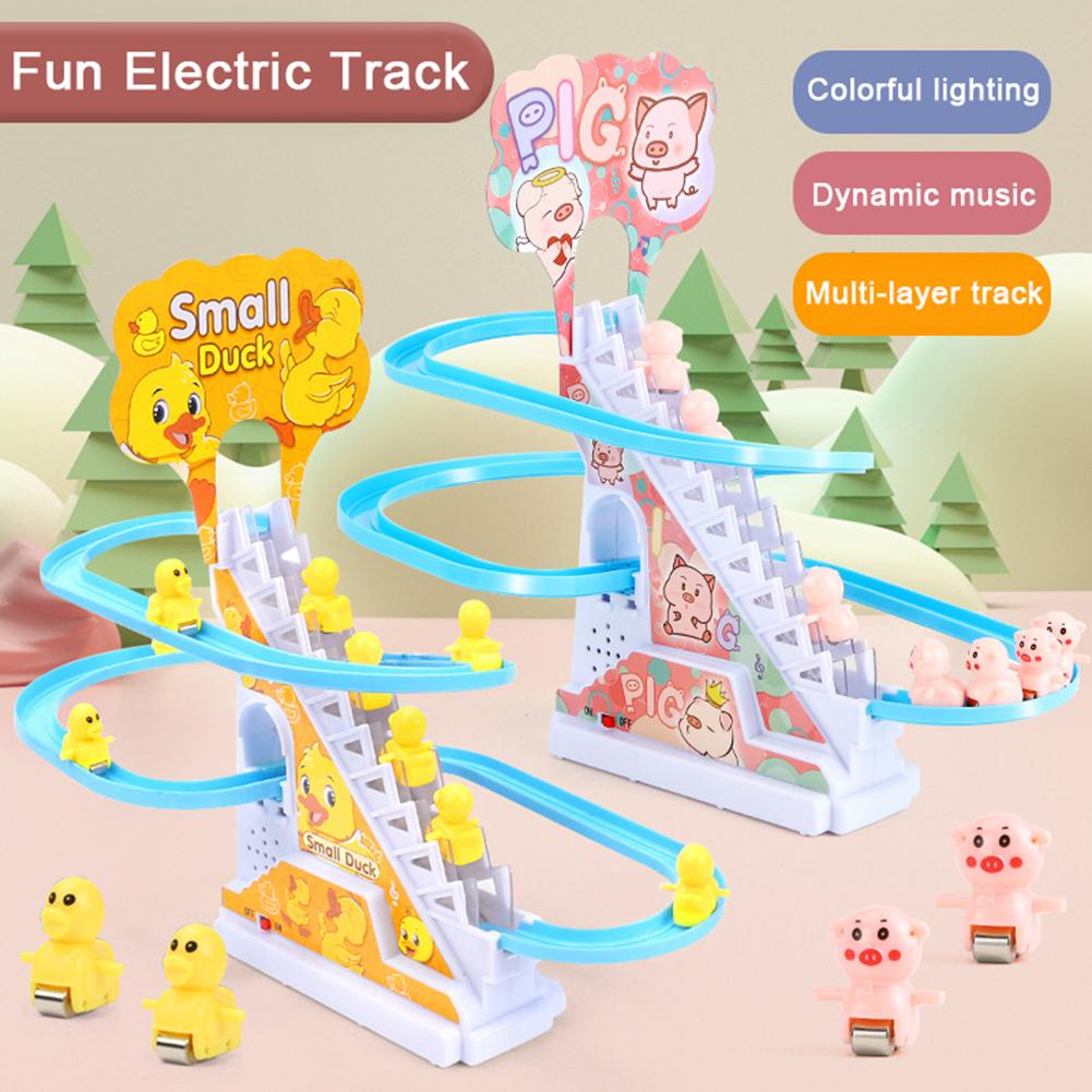 Electronic Duck Climbing Stairs Track Slide Pets Toys With Light Music Educational Toys For Boys Girls Birthday Gifts