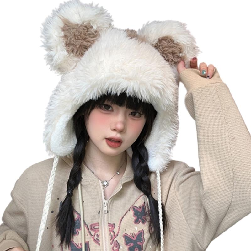 Girls Bear Hat Y2K Furry Ears Hat Furry Bear Gifts Warm Winter Hat Adult Children Furry Ears Winter Photo Props