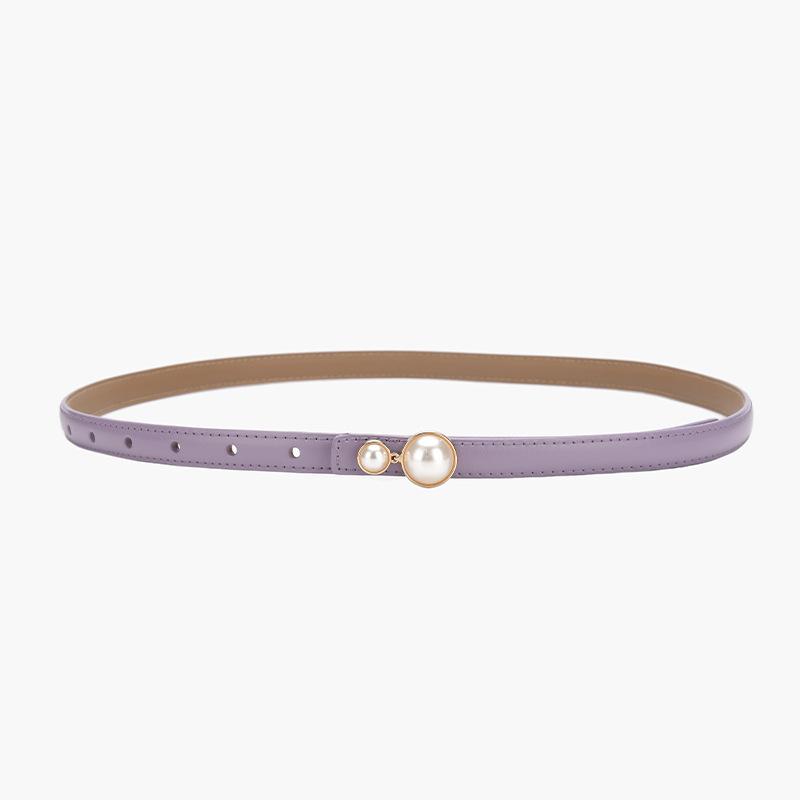 Genuine Leather Belt Women's Slim Dress with Cinched Waist Decoration and Pearl Buckle Head Slim Waist Belt