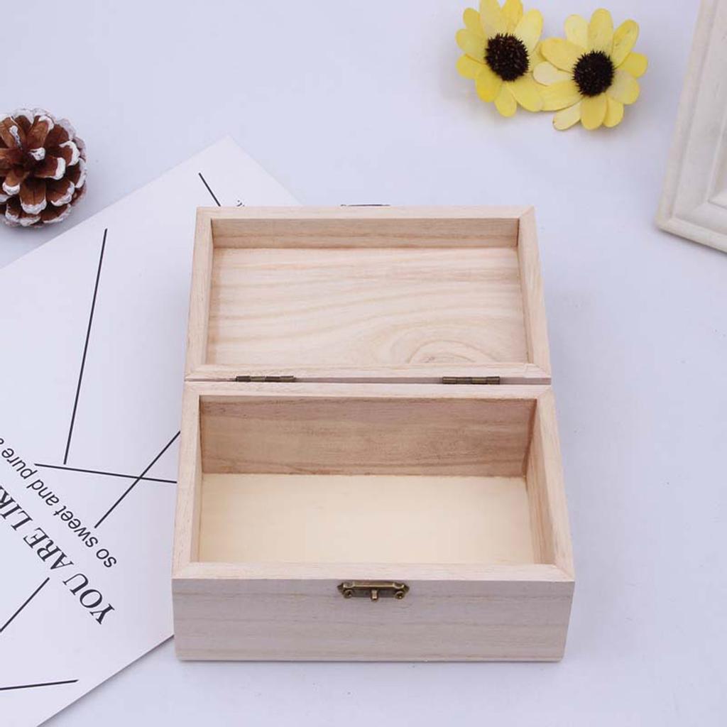S/M/L Wooden Storage Box Plain Wood + Lid Multifunction Square Hinged Craft Gift Boxes For Home Supply Storage Decorations