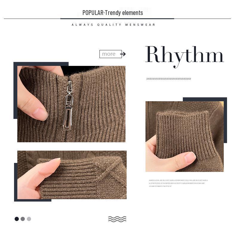 Zimní pletený svetr s půlzipem a vysokým límcem 2025 - Teplý jednobarevný svetr pro střední věk i mladé