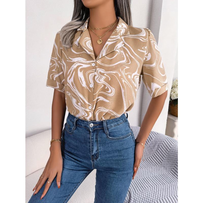 

Повседневный костюм с воротником контрастного цвета, свободная рубашка с коротким рукавом для женщин XL хаки