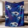 2026 Latest Flannel Blanket | Soccer Galaxy Print, Hypoallergenic Polyester, All-Season Multi-Use Throw for Bed, Sofa, Camping & Travel, Contemporary 