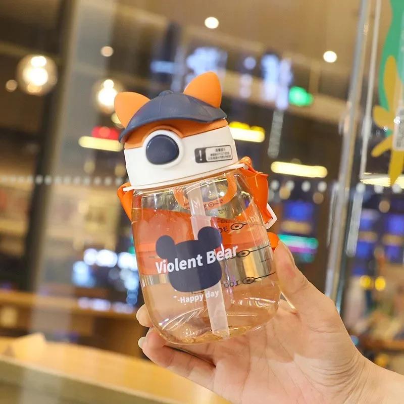 

550 мл детские поильники-непроливайки для воды креативные мультипликационные бутылочки для кормления с трубочками и крышками непроливающиеся портативные чашки для напитков для малышей 550ML оранжевый