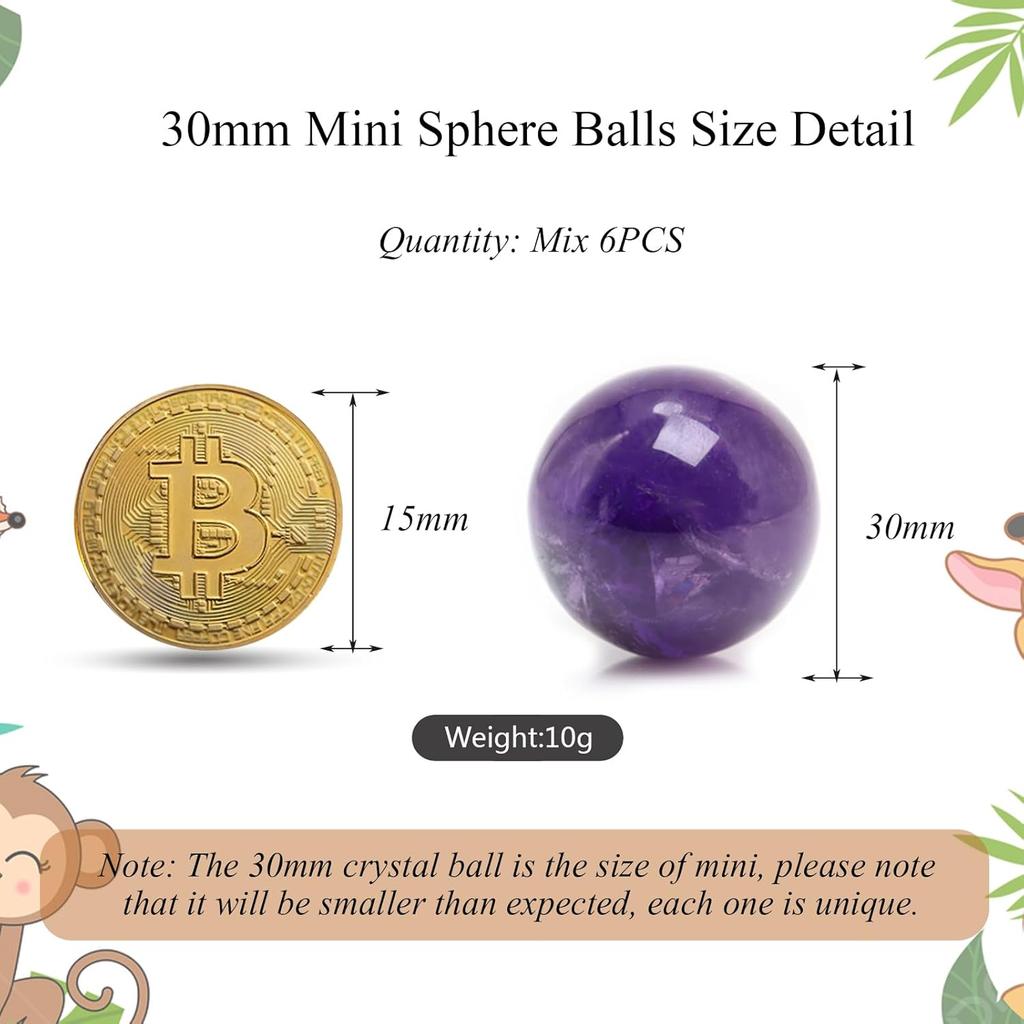 Gemstones Sphere Balls Mix 6PCS, 30mm Small Ball Figurine, Natural Crystal Spheres Round Sphere Balls, Stone Spheres Decorative Balls for Room Decor