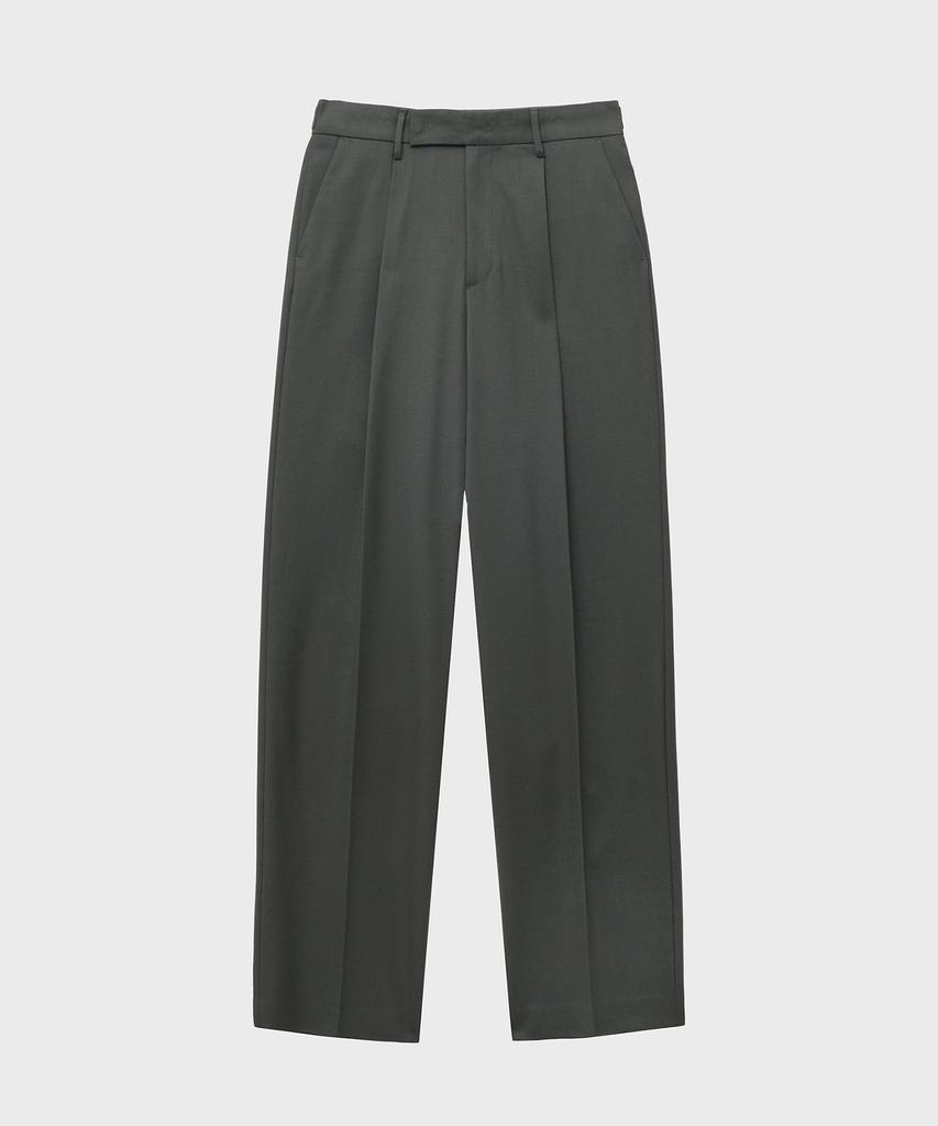 NOIRER Wool One-Tuck Relaxed Slacks (Khaki)