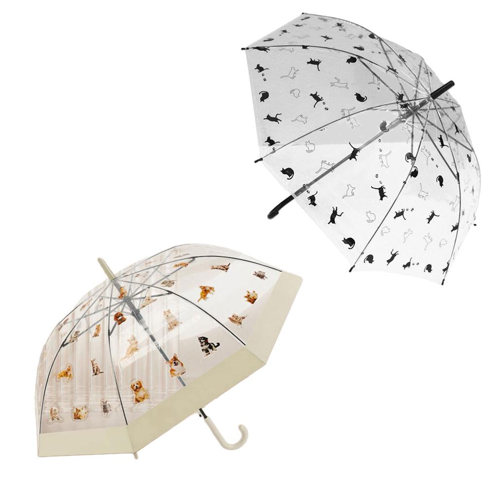 Manuální průhledná sluneční clona pro ženy 3 skládací deštníky Rain Gear Čirý kočičí vzor Anti-Uv kompaktní na cesty