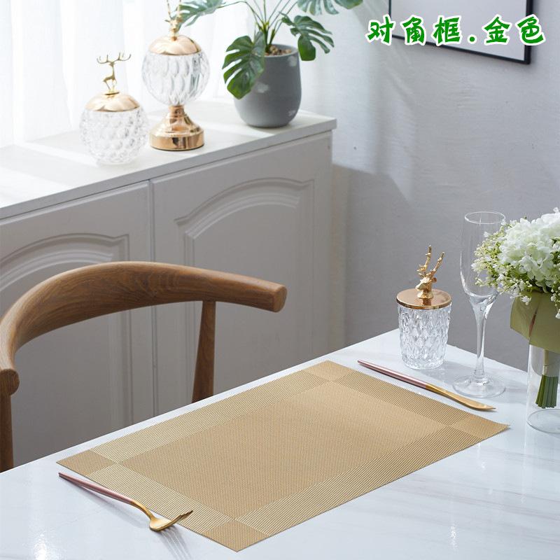 6/4 buc. Față de masă dreptunghiulară Teslin cu dungi duble PVC, Decor pentru masă de sufragerie de uz casnic, Suport pentru bol, Izolație termică, Covoraș antiderapant