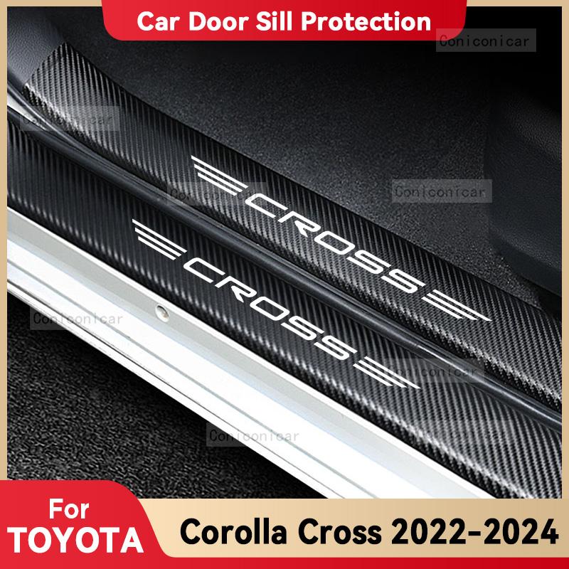 Car Carbon Fiber Door Sill Sticker For TOYOTA COROLLA CROSS Hybrid 2022-2024 Threshold Pedal Anti-scratch Decoration Accessories