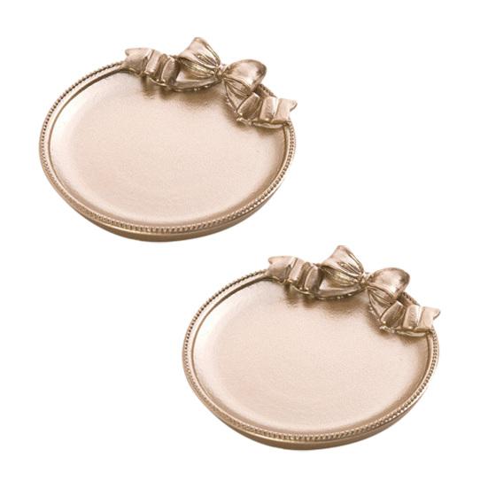 Decorative Bow Resin Jewelry Tray Matte Gold Ring Dish Trinket Holder Vintage Style Storage Organizer for Rings Earrings Necklaces Hairpins Gift B