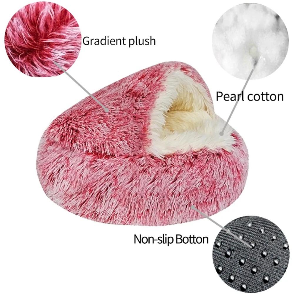 Fluffy Warming Cat Cave Bed Calming Dog Bed Semi-closed House  Donut Dog Cuddler Bed Machine Washable Round Pet Bed