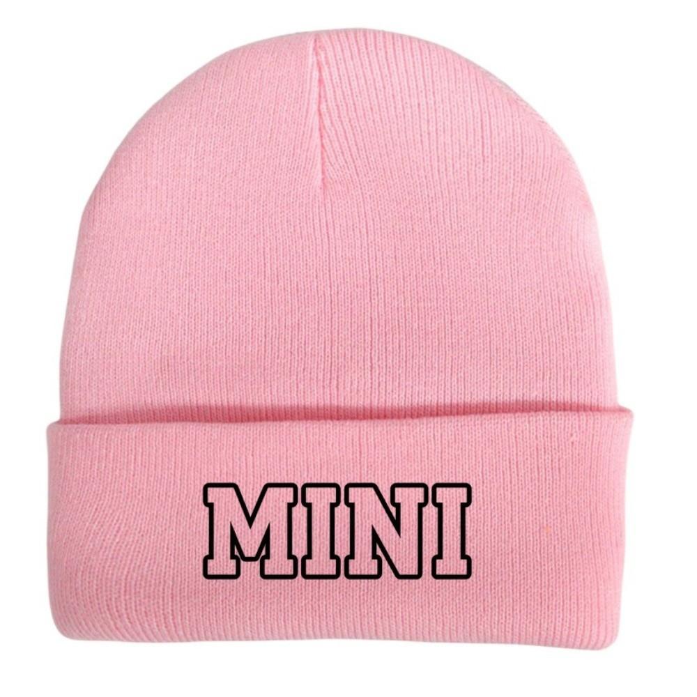 Cotton Family Matching Cap Embroidered Knit Beanie Hat Vintage Parent-child Cap Gifts Pink MINI