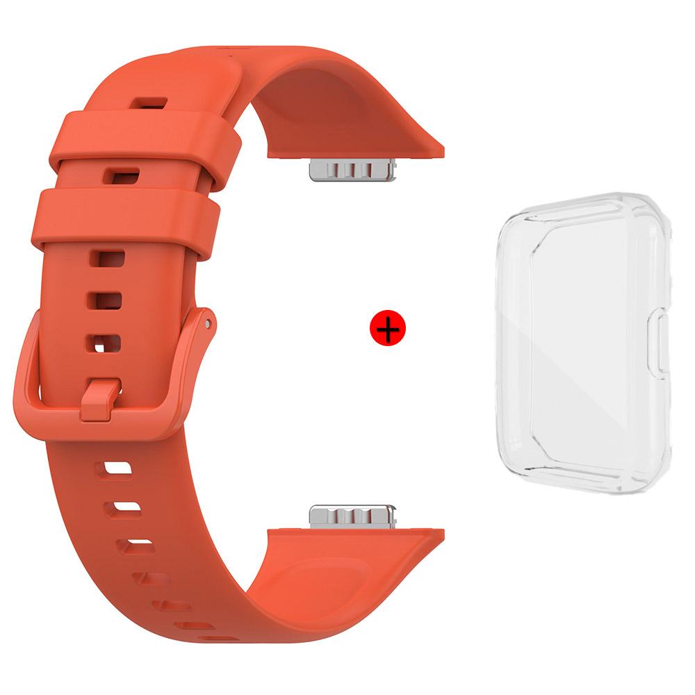 For Huawei Watch Fit 2 Silicone Strap+Case Watchband With Same Color Buckle Wristband and Transparent Watch Shell