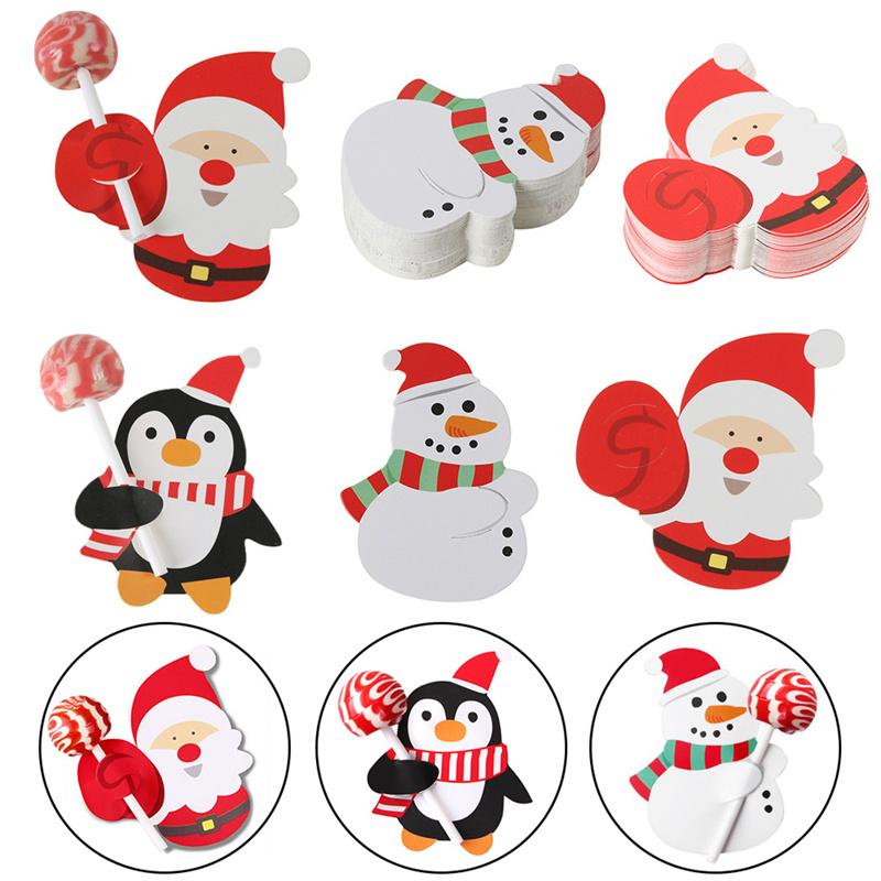 50Pcs Santa Claus Snowman Lollipop Paper Cards Christmas Lollipop Stick Safe Paper Candy Chocolate Xmas DIY Candy Decorations