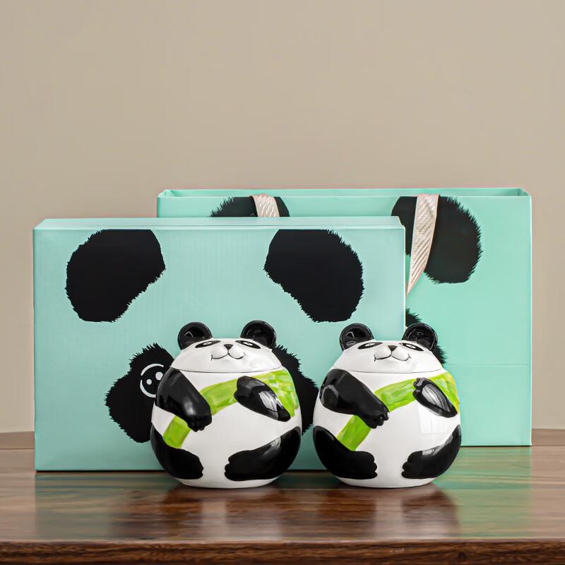 ZISIZ Chinese Style Panda Ceramic Tea Canister Gift Set
