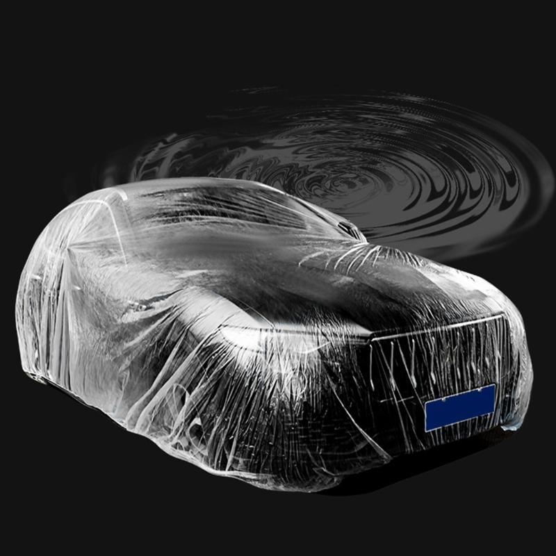 Upgraded Elastic Band Clear Plastic Disposable Universal Car Covers Rain Dust Garage Cover Waterproof Temporary Durable
