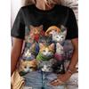 Summer Round Neck 3D Cute Cat and Dog Print Top Fashionable Casual Short Sleeved Women's T-shirts