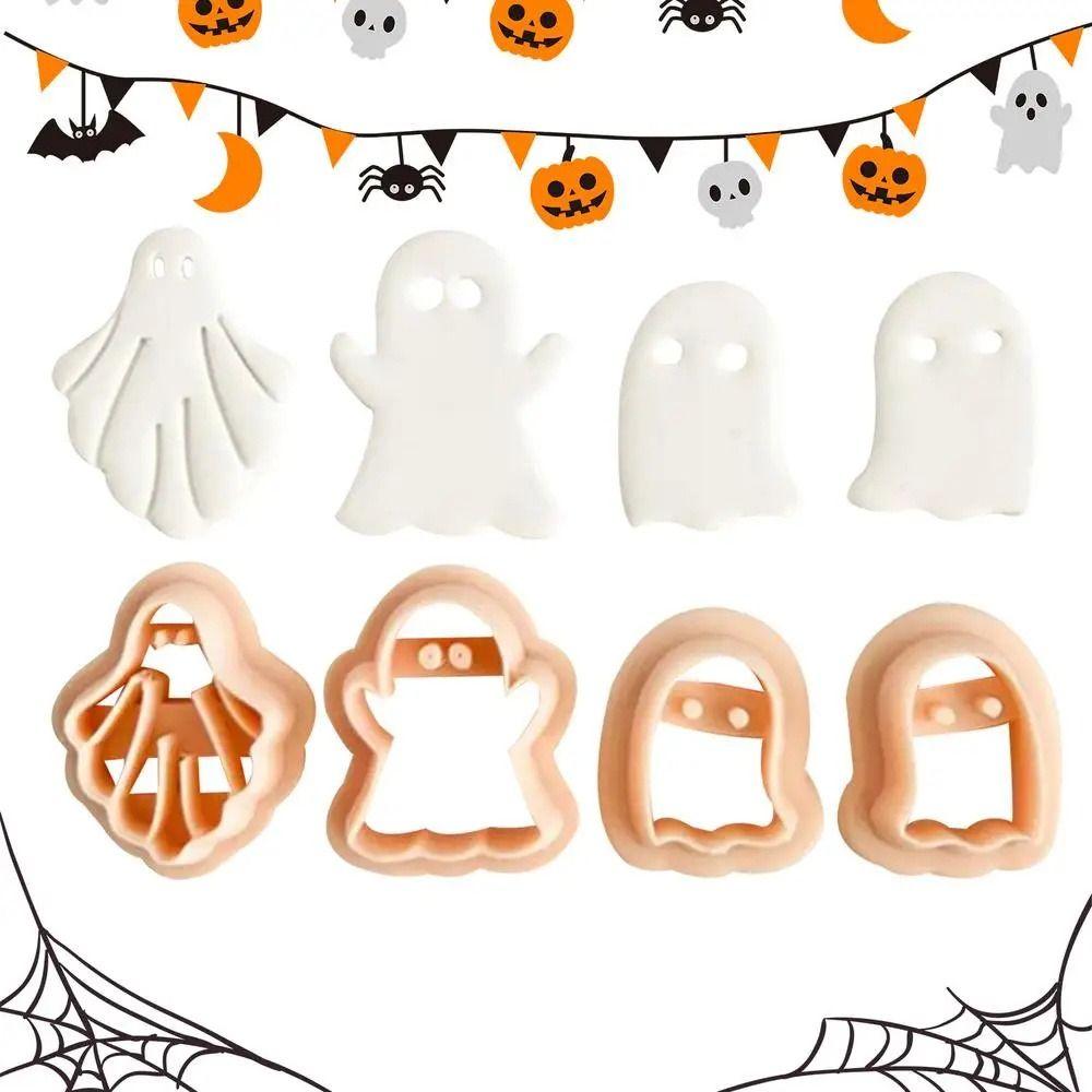 4 Pcs Plastic Ghost Halloween Cookie Mold Press Type Fondant Sugar Craft Mold  Party
