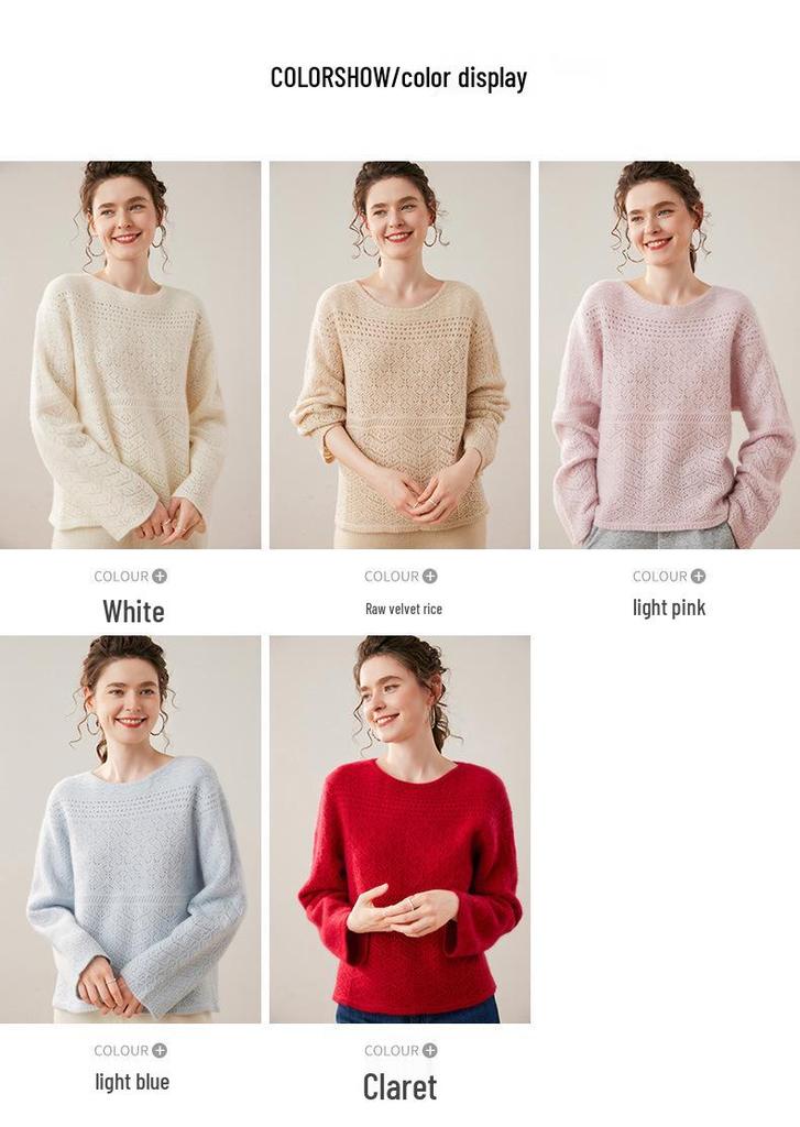 2026 Red Cashmere Knitted Sweater: Thickened, Hollowed-Out Design, Round Neck, Versatile Base Layer