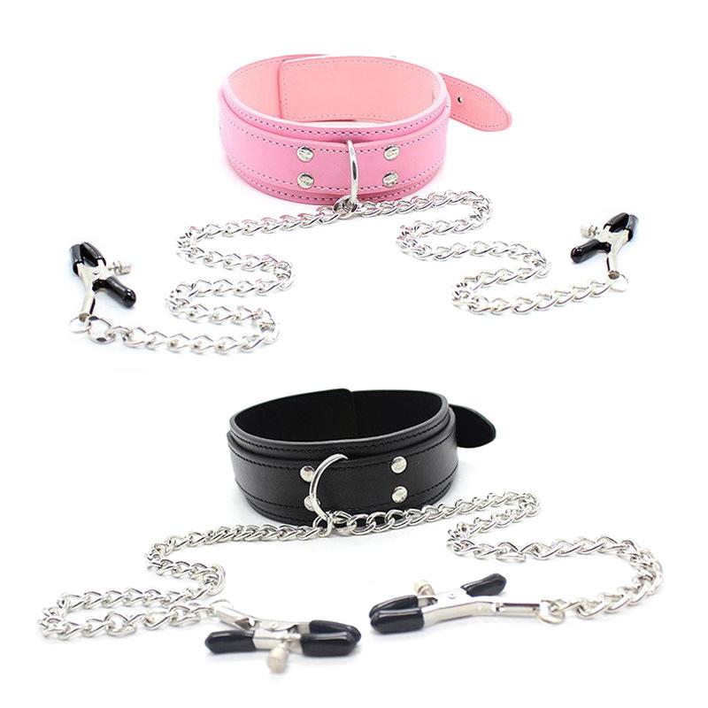 Sexy Leather Choker Collar With Nipple Clamp Breast Clip Chain Couple Bondage Sex Toys For Woman Tools Adult Couples Games