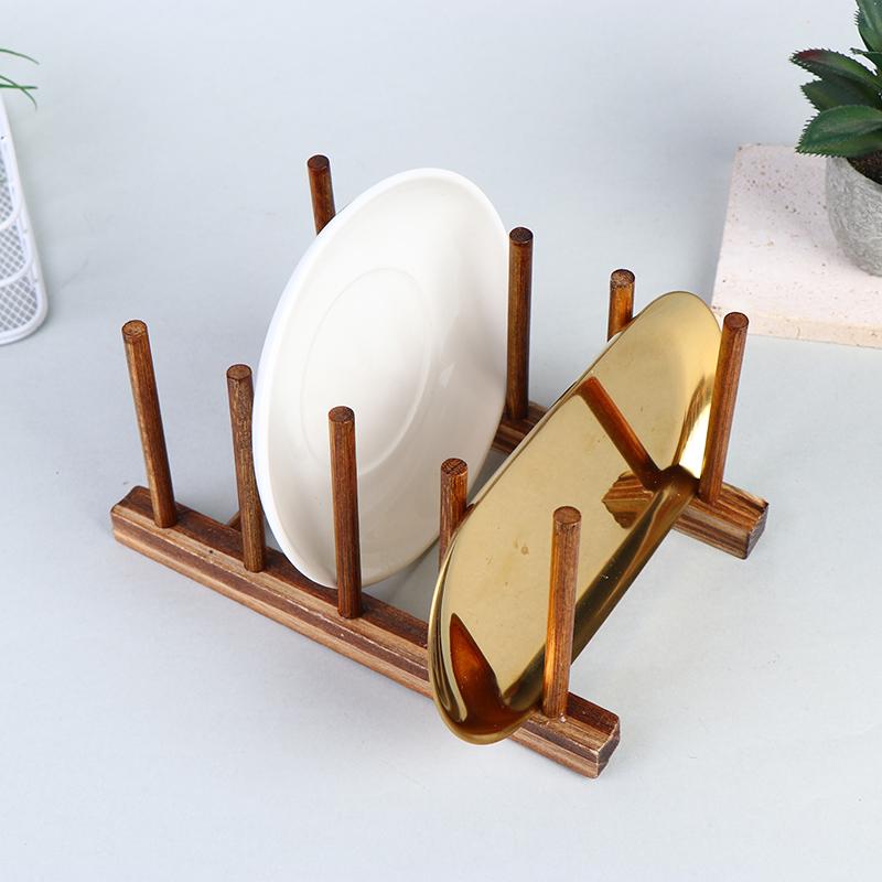 Stylish Wooden Dish Rack Practical Kitchen Organizer for Holding Plates and Pot Lids Securely
