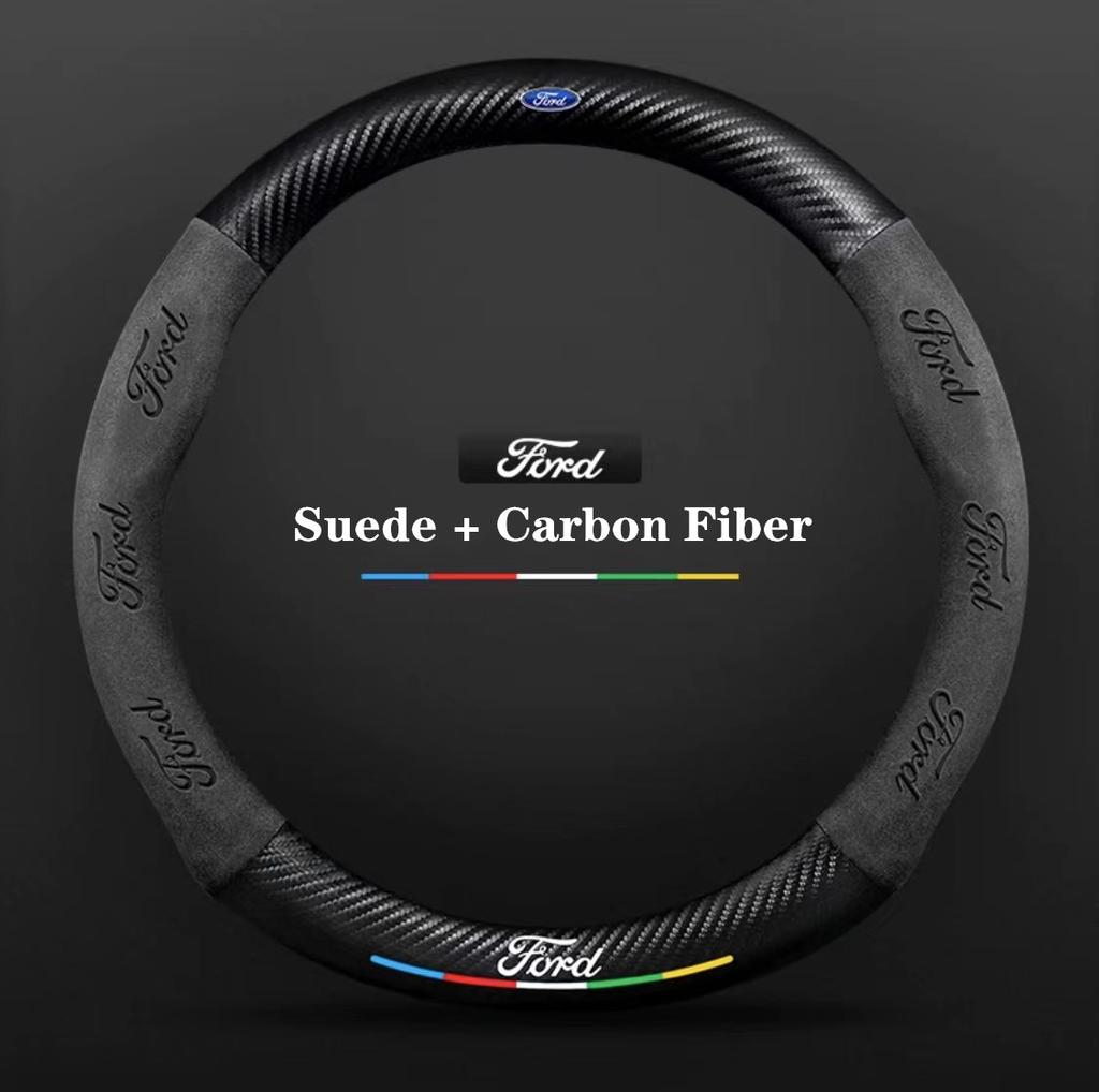 Ford ST EXPLORER EDGE Fiesta Focus Mondeo F150 Fusion Mustang Kuga Ranger Car Anti-Slip Suede Carbon Fiber Steering Wheel Cover